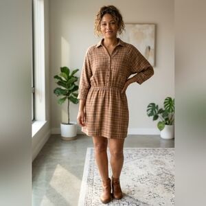 By Together Rust Plaid Long Sleeve Dress